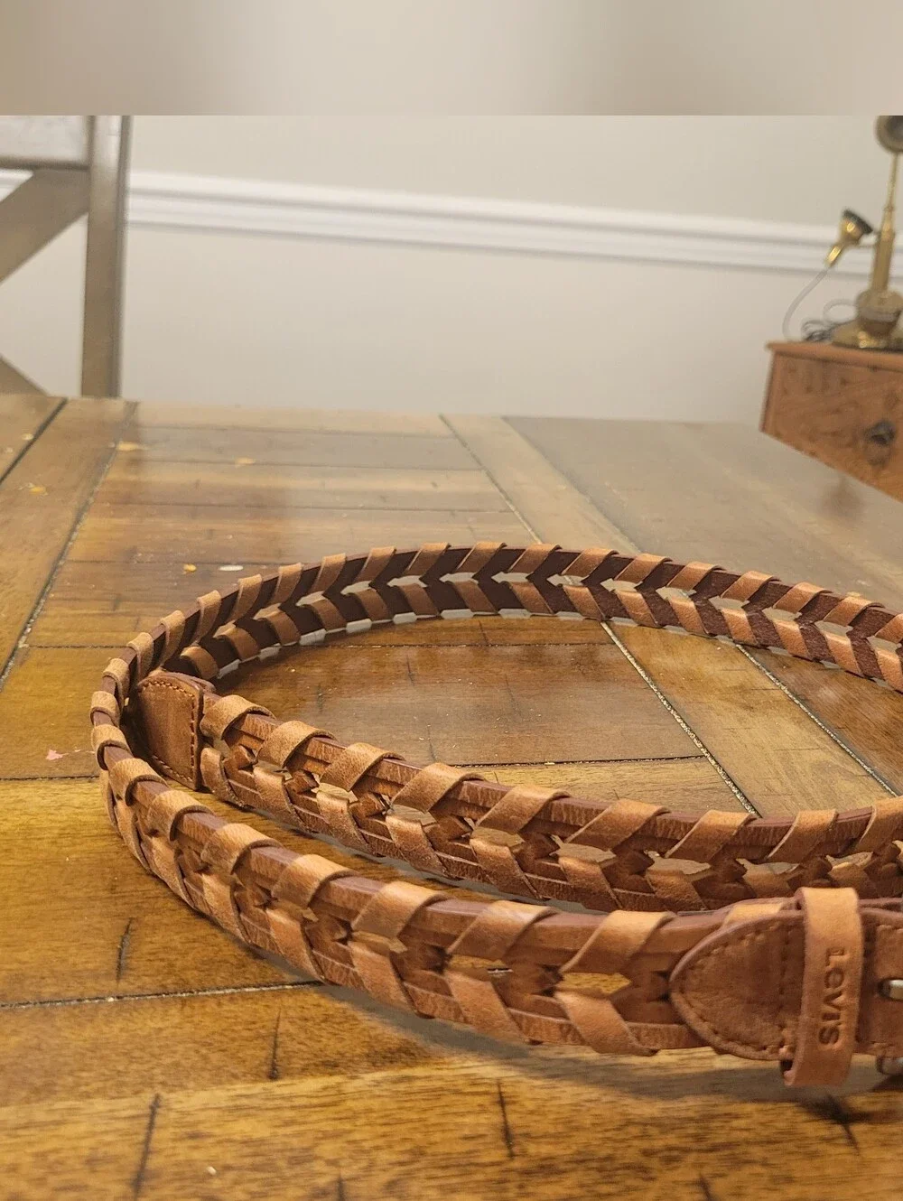 Levi's Women's Genuine Leather Woven Braided Belt (Cognac / Light Brown)